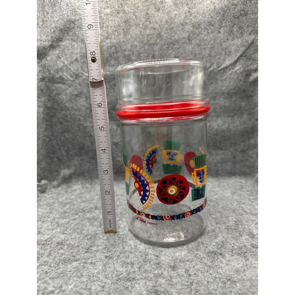 Le Parfait France Vintage Glass Canister Aztec Tribal Seal Made in France